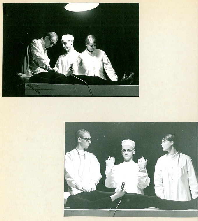 Bilde 9:  Operasjon av statsministeren. Knut Fabritius, Karl Eidsvik, Nina Hafner 
									
									