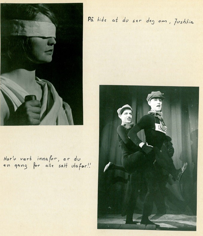 Bilde 7:  Anne Sæterdal som Fru Justitia. Karl og John i Innafor-Utafor 
									
									