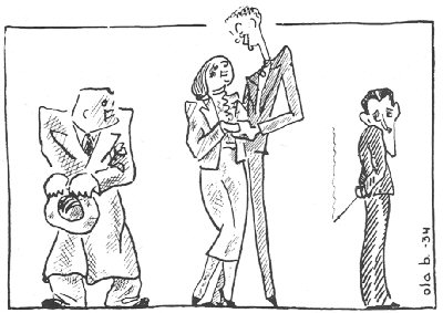 Bilde 1:  Tegning fra oppsetting i 1934: Ole Berger Aasness. 
							
							